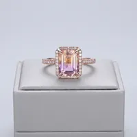 Bague de fiançailles artisanale vintage en argent sterling 925 avec améthyste, diamant, perle d'eau douce, plaqué or rose, bijoux fins pour enfants