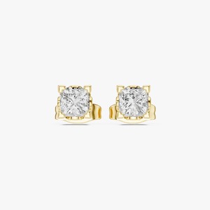 Boucles d'oreilles clous en diamant de laboratoire taille princesse 1,00 carat total, or jaune 9K, solitaire 4 griffes, vente en gros OEM, bijoux fins - Product Image 1