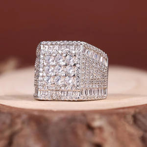 Square Baguette & Round Cut Moissanite Diamond Hip Hop Bling Engagement <b>Ring</b> Iced Out Pave <b>Ring</b> Luxury <b>Statement</b> <b>Ring</b> for Men - Product Image 5