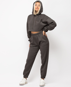 <b>Top</b> Quality Custom <b>Cropped</b> Tracksuit Women's Clothing Pullover Hoodie and Sweatpants Women Sweat Suit <b>Set</b> With Custom logo - Product Image 1