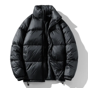 Men's Gray Puffer Jacket Stand Collar Windproof Winter Casual Zipper Closure Loose Fit Polyester Wadding Regular Length - Product Image 2