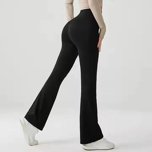 Private Label Solid Ribbed Flare Pants Women Seamless <b>Yoga</b> <b>Trousers</b> High Waist Breathable Eco-Friendly Wholesale - Product Image 3