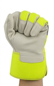 Gants de sécurité en cuir grainé de vachette haute visibilité avec bande réfléchissante, manchette caoutchoutée, pour travail industriel, certifiés CE, anti-coupure et résistants à la chaleur - Product Image 4