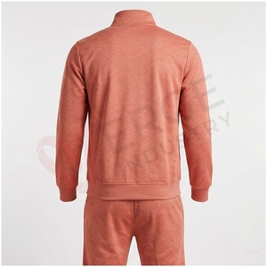 Ensemble de survêtement corail pour homme, manches longues, col montant, fermeture éclair sur le devant, couleur unie, respirant, coupe décontractée, pour l'automne - Product Image 2