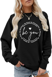 เสื้อสเวตเชิ้ตคอกลมสีม่วงสำหรับผู้หญิง พิมพ์ลายตัวอักษร Be You แขนยาวลำลอง เสื้อถักแบบสวม - Product Image 5