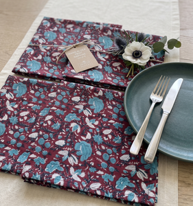 Serviette de table carrée en coton faite à la main, imprimé floral, style rustique, pour la décoration de la maison et des repas, écologique, vente en gros - Product Image 1