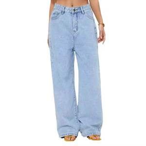 Jeans Anchos de Corte Recto con Bolsillos, Cintura Alta, 100% Algodón, Lavado Ácido - Product Image 2