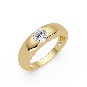 Modern 14K Gold Tension Solitaire <b>Ring</b> Round Brilliant Lab Grown Diamond Semi Bezel <b>Thick</b> Dome Band Unisex Engagement Wholesale - Product Image 2