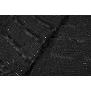 Tela de Georgette con Lentejuelas por Metro - 44 Pulgadas de Ancho, Patrón Geométrico Floral a Rayas Bordado en Negro - Product Image 2