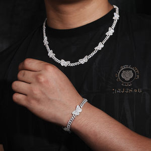 Pulsera de Cadena con Eslabones y Cristales de Mariposa, Chapada en Rodio, Plata 925, Estilo Hiphop, para Uso Diario, para Hombre - Product Image 1