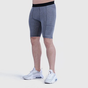 Shorts de compression taille haute pour homme, gris uni, en Spandex et Nylon, séchage rapide, style sportif, taille élastique, longueur Bermuda - Product Image 4