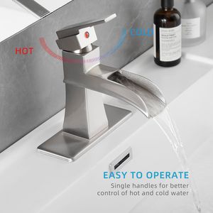 Rubinetto a cascata monocomando a 1 foro per lavabo con scarico a scomparsa, tubi di alimentazione, rubinetto per lavabo e piastra di copertura per bagno - Product Image 3