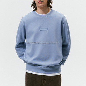Sudadera personalizada OEM para hombre, ropa de calle, cuello redondo, Parche de goma azul cielo liso, sudaderas 80% Algodón 20% poliéster - Product Image 1