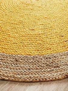 Alfombra Redonda de Yute Hecha a Mano con Centro Amarillo |   Alfombra Boho Ecológica Trenzada Natural - Product Image 2