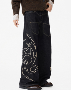 Pantalones vaqueros holgados vintage personalizados con bordado para hombre, de pierna ancha, estilo streetwear, denim, gótico, hip hop, de corte holgado y oversize - Product Image 5