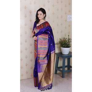 Sari de Seda Suave Violeta Elite Weaves con Bordado Meenakari Zari y Borde de Templo, Blusas y Camisas para Mujer, 650g - Product Image 2