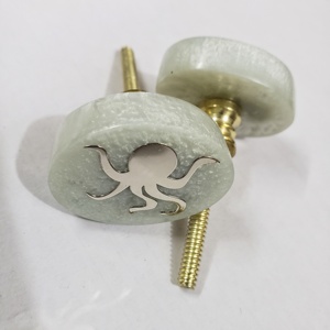 Dog Opaque White Resin Door <b>Knobs</b> with Metallic Inlay Stylish & Safe for Kids Rooms - Product Image 3