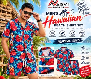 Chemise d'été décontractée pour homme, à motif floral hawaïen, extensible, tissée, respirante, à séchage rapide, écologique, avec fermeture à bouton unique - Product Image 5