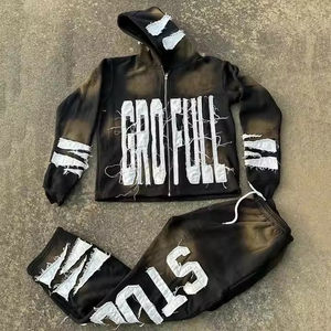 Ensemble survêtement streetwear oversize pour homme en coton, imprimé personnalisé, broderie vieillie, effet délavé à l'acide, pour l'hiver - Product Image 4