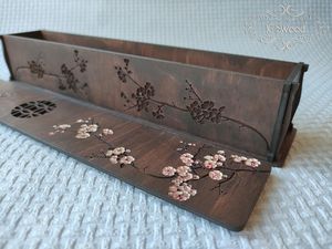Wooden Sakura Branch <b>Incense</b> Stick Burner <b>Box</b> Laser Cut Home Decor Brown - Product Image 2