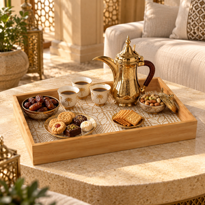 Modern Geometric Enamel Natural Wood Rectangular Serving <b>Tray</b> with Raised Edges for Wedding Table Decor & Display - Product Image 2
