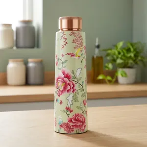 Floral Meenakari <b>Copper</b> <b>Water</b> <b>Bottle</b> with Screw Cap Traditional Handcrafted Design Reusable Drinking <b>Bottle</b> for Home Office - Product Image 2