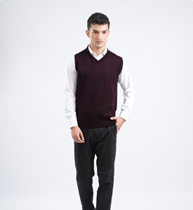 Men's Knitted Sleeveless V-Neck <b>Vest</b> Solid Color 100% Acrylic Autumn Wear Dark <b>Purple</b> - Product Image 2
