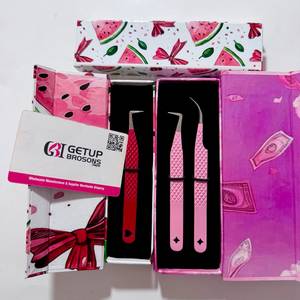 Premium Custom Tools Stainless Steel Pink Dollar Watermelon <b>Bow</b> Theme Lash Set 90 Degree Curve 10mm Tweezer Perfect Grip - Product Image 2