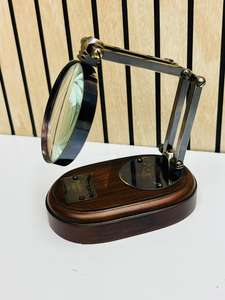 แว่นขยายทองเหลืองสีดำวินเทจแบบปรับได้บนฐานไม้ |   แว่นขยายตั้งโต๊ะแบบคลาสสิก - Product Image 3