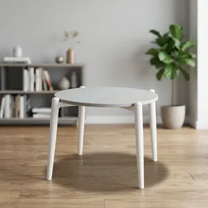 Modern Round Coffee <b>Table</b> with <b>White</b> Wooden Legs Lightweight Scandinavian Design Living Room Furniture - Product Image 1
