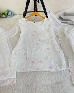 2026 O-Neck Solid Woven Currency Silk Cute 3-Piece Knee-Length Work Kurti Plazzo Dupatta Full Sleeves Waist <b>Elastic</b> <b>Belt</b> - Product Image 1