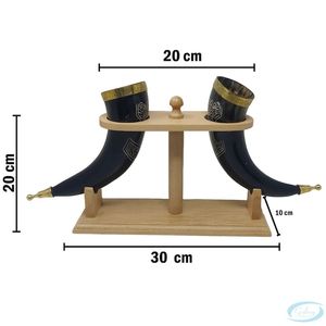 Corne à boire viking en corne de buffle naturelle avec support en bois, imitation antique sculptée, tasse médiévale rustique - Product Image 2