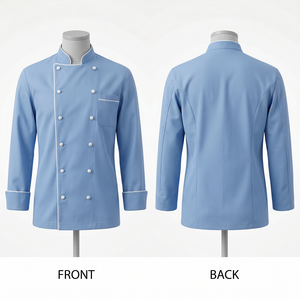 เสื้อเชฟผู้ชาย 240 GSM ผ้าโพลีคอตตอนทวิล สีชมพู เสื้อคลุมครัวพรีเมียม ปักลายปักแบบกำหนดเอง พิมพ์โลโก้ป้ายทอ ชุดยูนิฟอร์ม - Product Image 4