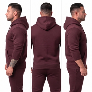 Sweat-shirt à capuche bordeaux pour homme, avec cordon de serrage, poche kangourou, coupe classique, décontracté, uni - Product Image 5