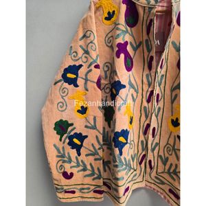Handcrafted Patterned Design Floral Embroidered Cotton <b>Mandarin</b> <b>Collar</b> <b>Jacket</b> Full Sleeve Spring Wear Elegant Women's Coat - Product Image 2