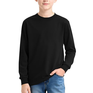 Camisetas Escolares de Manga Larga para Niños, Color Negro, Algodón y Elastano, Estilo Básico, Tejido de Punto - Product Image 1
