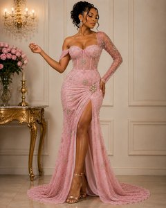 Tissu en dentelle filet de luxe nigérian classique à motif floral avec perles tubulaires en pierre, idéal pour les tenues de fête, en polyester/coton - Product Image 3