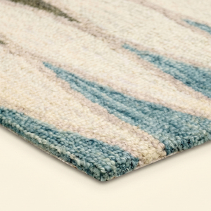 Tapis en laine tufté à la main Coastal Mirage Bleu Olive Moutarde, motif géométrique diamanté dégradé moderne, antidérapant, écologique, à poils épais - Product Image 6
