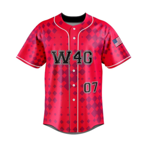 W4G Baseball Jersey Men's Red Checkered Sublimated 100% <b>Polyester</b> Short Sleeve Breathable Regular Fit Adult Sport Apparel - Product Image 2