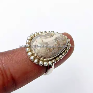 Anillo hecho a mano de Plata de Ley 925 más vendido con Diseño Artesanal ovalado de encaje loco de piedras preciosas para compromiso o boda de mujer - Product Image 1
