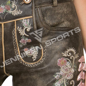 Pantalones Cortos de Cuero Vacuno Genuino Bávaro para Hombre, Corte Ajustado, Casuales, con Diseño Sólido, Antiarrugas y Ecológicos - Product Image 2