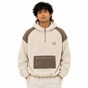 High Quality Oversized Sweatshirt Custom Embroidered Logo Half <b>Zip</b> Front <b>Pocket</b> Raglan Sleeve Casual Winter Wear Men's <b>Hoodies</b> - Product Image 1