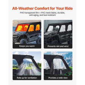 ประตูด้านบนแบบนุ่มสำหรับห้องโดยสาร ป้องกันลม กันน้ำ มีซิป ใช้ได้กับรถ Kawasaki Teryx4 UTVs ปี 2012-2022 - Product Image 3