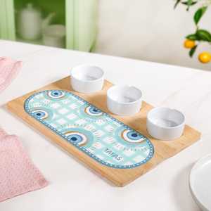 Plateaux ovales en bois d'acacia pour desserts et snacks, plateaux de service gravés pour thé, café et nourriture, avec poignées pour un service rapide - Product Image 6