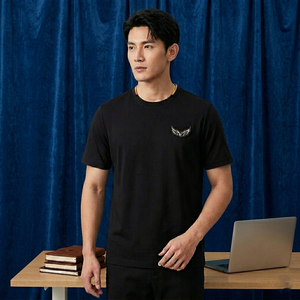 เสื้อยืดคอกลมแขนสั้นสีดำสำหรับผู้ชาย ผ้าฝ้าย 100% ทรงปกติ ผ้าเรียบ สไตล์วินเทจลำลอง ผ้าเจอร์ซีย์ถักน้ำหนัก 180 กรัม แพ็ค 2 ตัว - Product Image 6