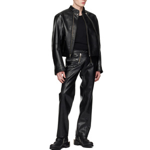 Veste en cuir véritable pour homme, faite à la main, motif crocodile, col montant, technique de teinture unie, produit fini au prix indiqué - Product Image 2