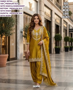 Mehefil Roop Traditional Silk Bhandhani Dupatta Embroidered Quick Dry Floor-Length Wedding Party Women's <b>Kurti</b> - Product Image 3