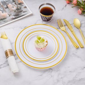 Set di Stoviglie in Plastica Dorata da 175 Pezzi per 25 Ospiti, Include 25 Piatti Principali e da Dessert per Feste Eleganti - Product Image 3