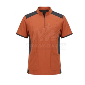 Modern <b>Scrub</b> <b>Top</b> With Half Zip Front Short Sleeves Stand Collar Comfortable Workwear Fit And Professional Appearance - Product Image 2