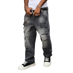 Jean cargo homme 2026 coupe large multi-poches en denim délavé, style streetwear décontracté - Product Image 3